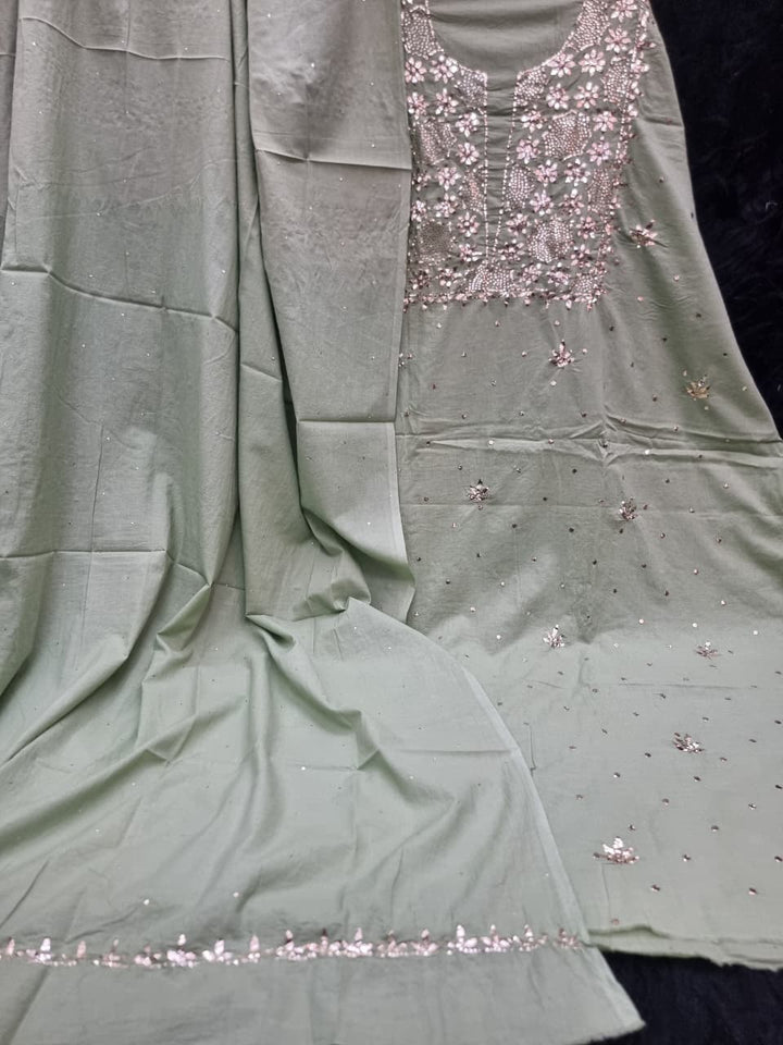 Pure Mul unstitched 2pc Suit Set Embellished with Mukaish, Kaamdani & Badla work