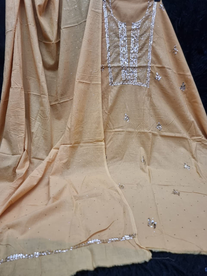 Pure Mul unstitched 2pc Suit Set Embellished with Mukaish, Kaamdani & Badla work