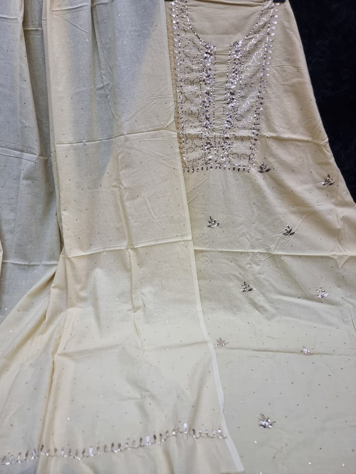 Pure Mul unstitched 2pc Suit Set Embellished with Mukaish, Kaamdani & Badla work