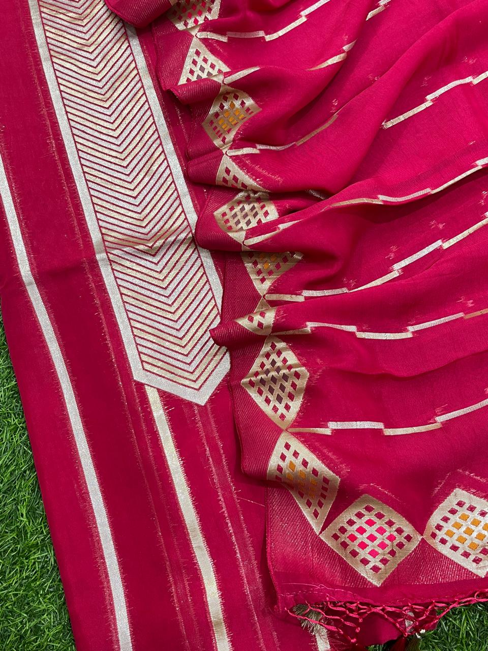 Exclusive Pure Banarasi Organza Paithani Weaved Unstitched Suit With Organza Dupatta