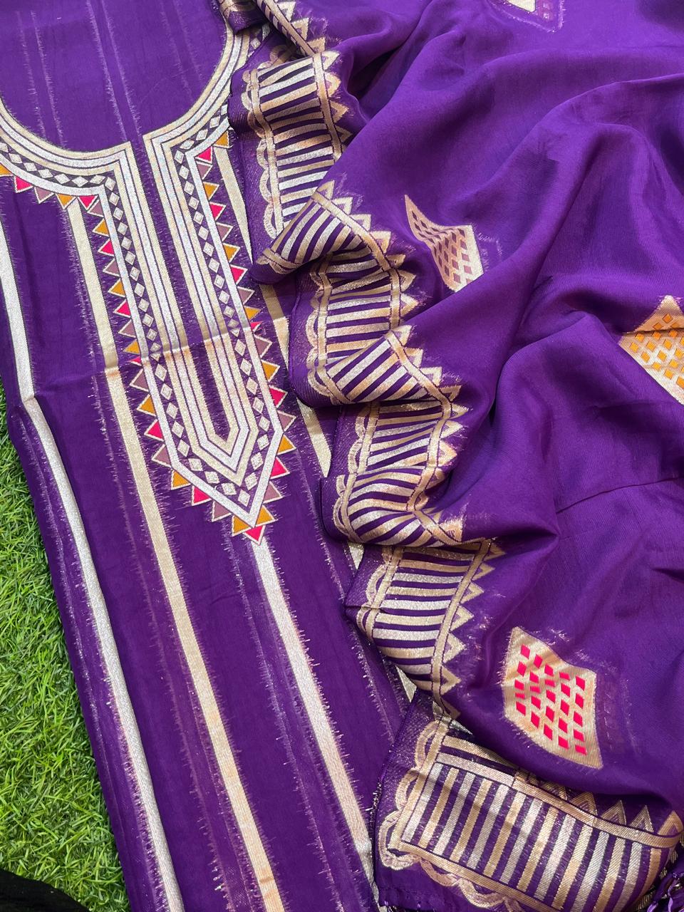 Exclusive Pure Banarasi Organza Paithani Weaved Unstitched Suit With Organza Dupatta