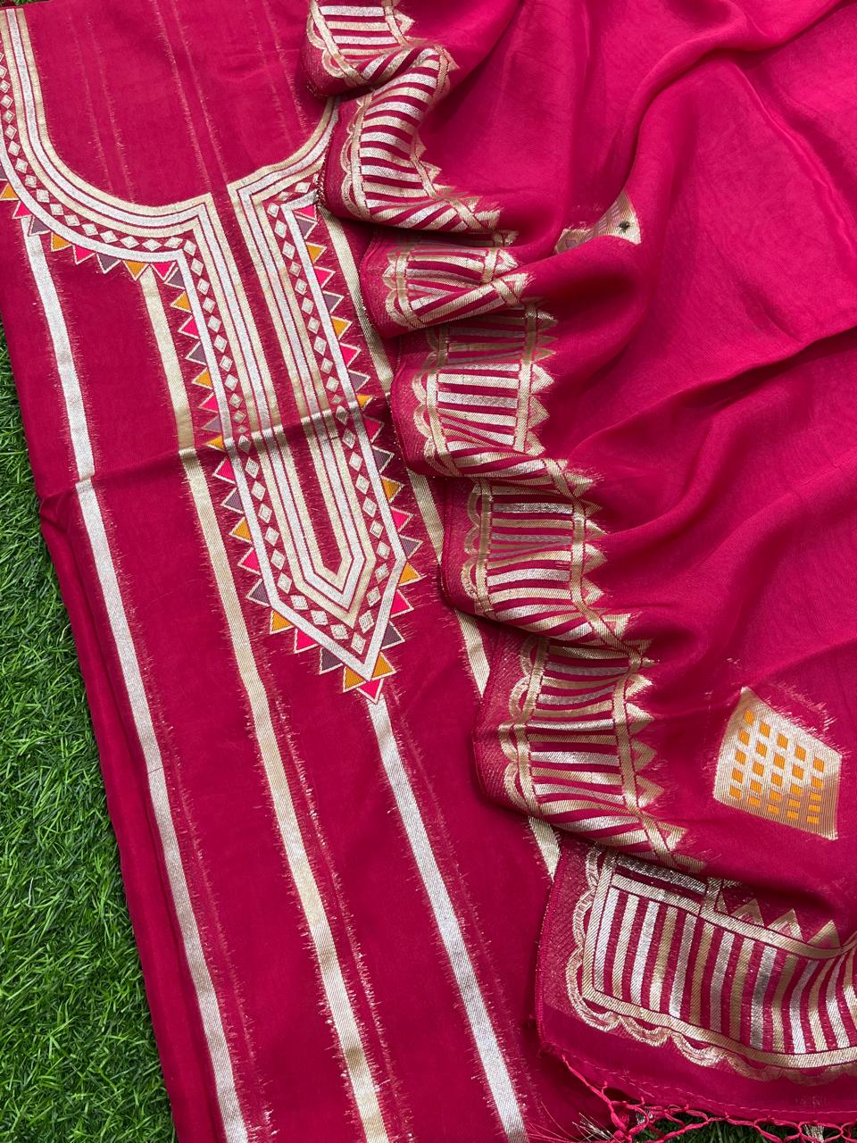 Exclusive Pure Banarasi Organza Paithani Weaved Unstitched Suit With Organza Dupatta