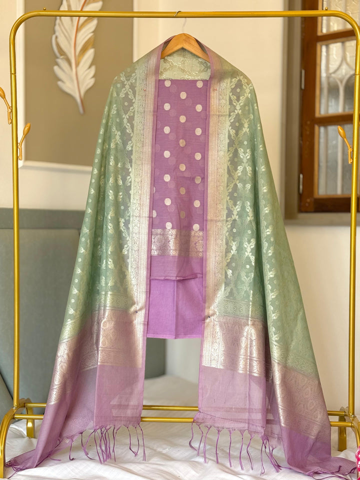 Pure Moonga Silk Unstitched Suit with Water Zari work