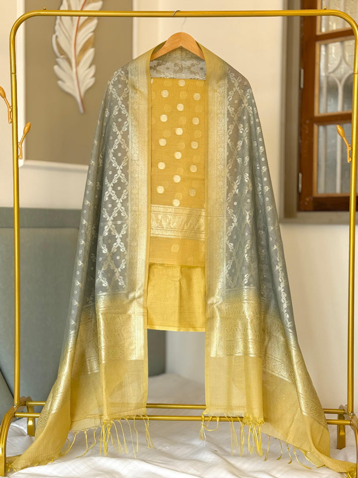 Pure Moonga Silk Unstitched Suit with Water Zari work