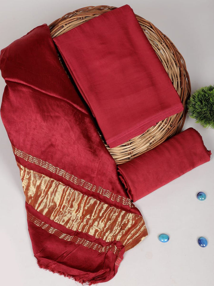 Pure Modal Silk Unstitched Suit with Lagdi Patta Dupatta in RED