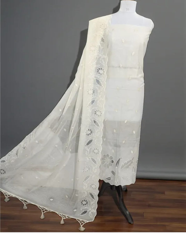 Exclusive Banarasi Mul- Chanderi Applique Work Unstitched Suit