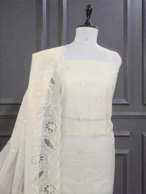 Exclusive Banarasi Mul- Chanderi Applique Work Unstitched Suit