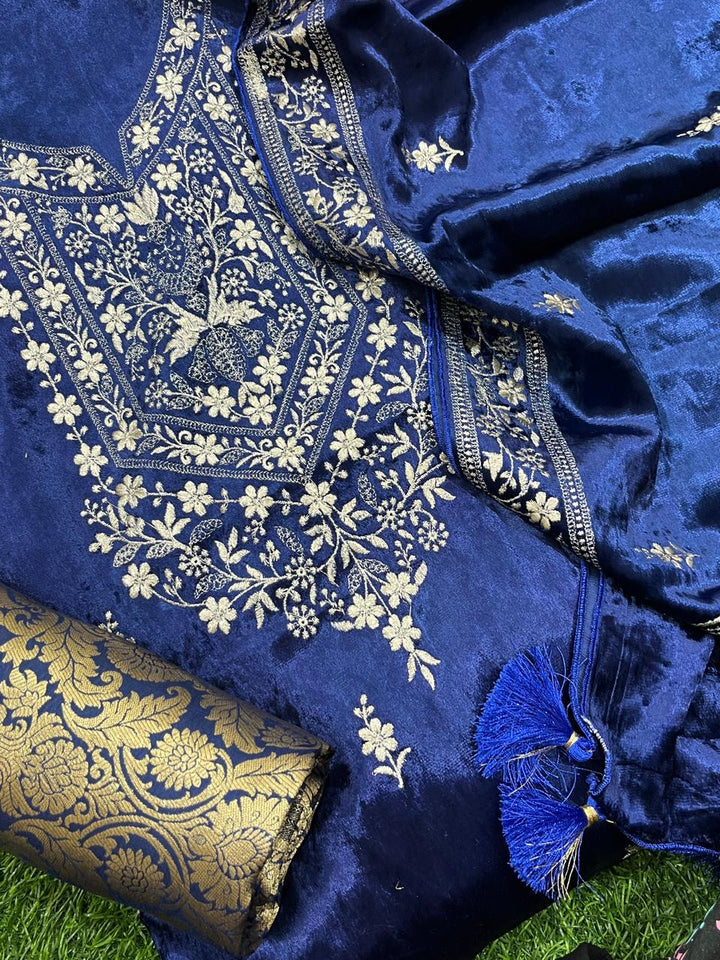 Banarasi Velvet Unstitched Suit With Embroidery Work