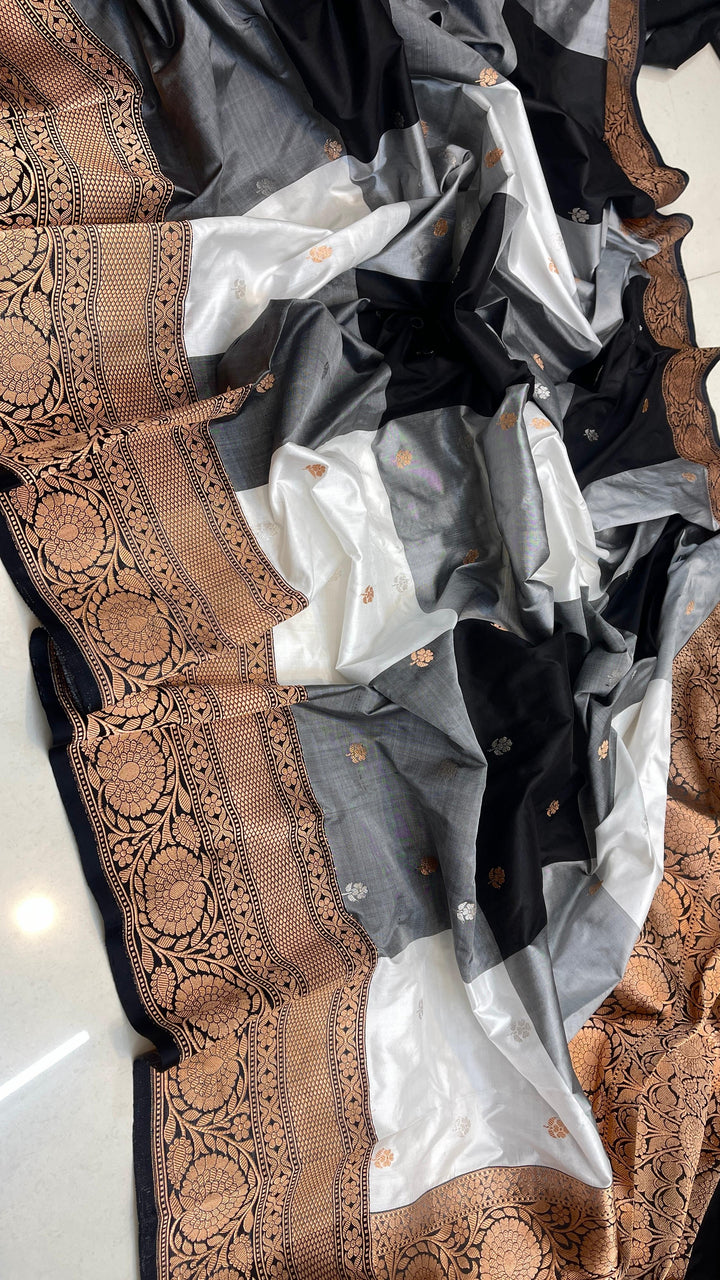 Pure Katan Silk Saree With Antique Zari and square pattern