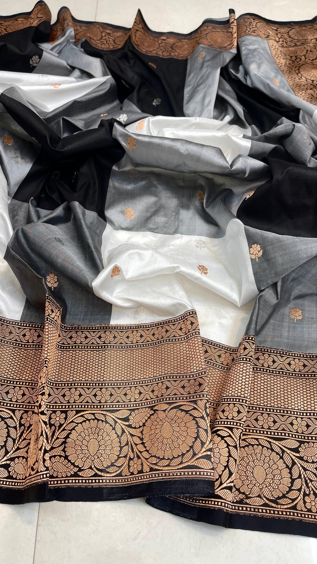 Pure Katan Silk Saree With Antique Zari and square pattern