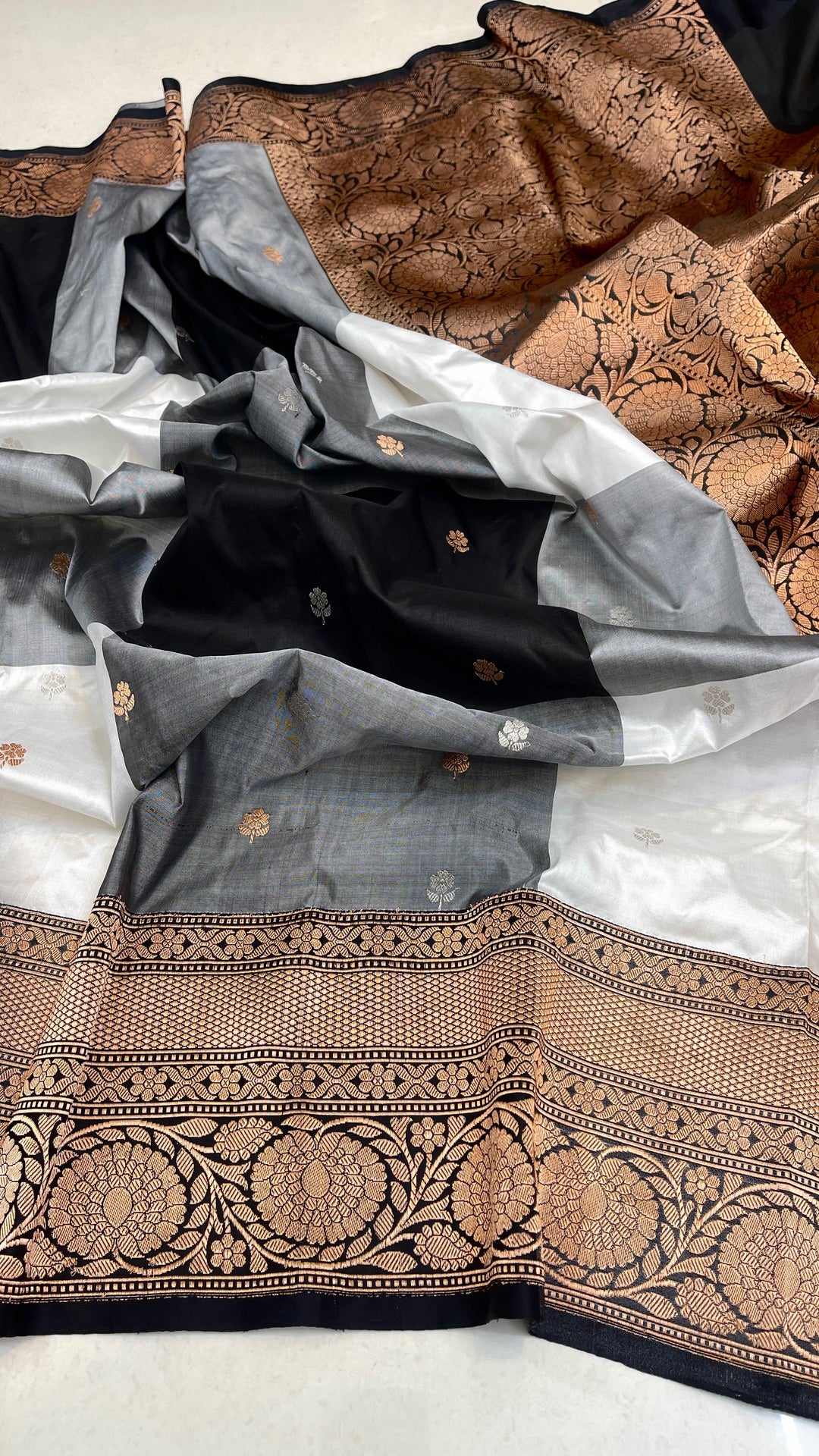 Pure Katan Silk Saree With Antique Zari and square pattern