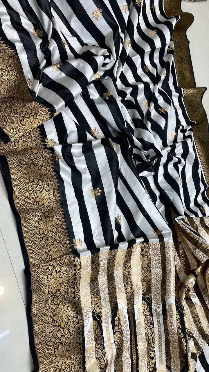 Pure Mashru Katan Silk Saree With Stripe pattern