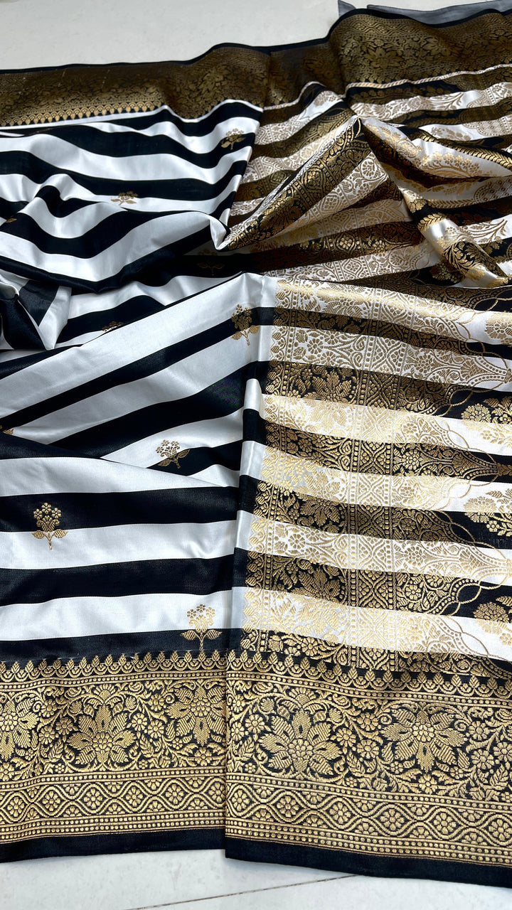 Pure Mashru Katan Silk Saree With Stripe pattern