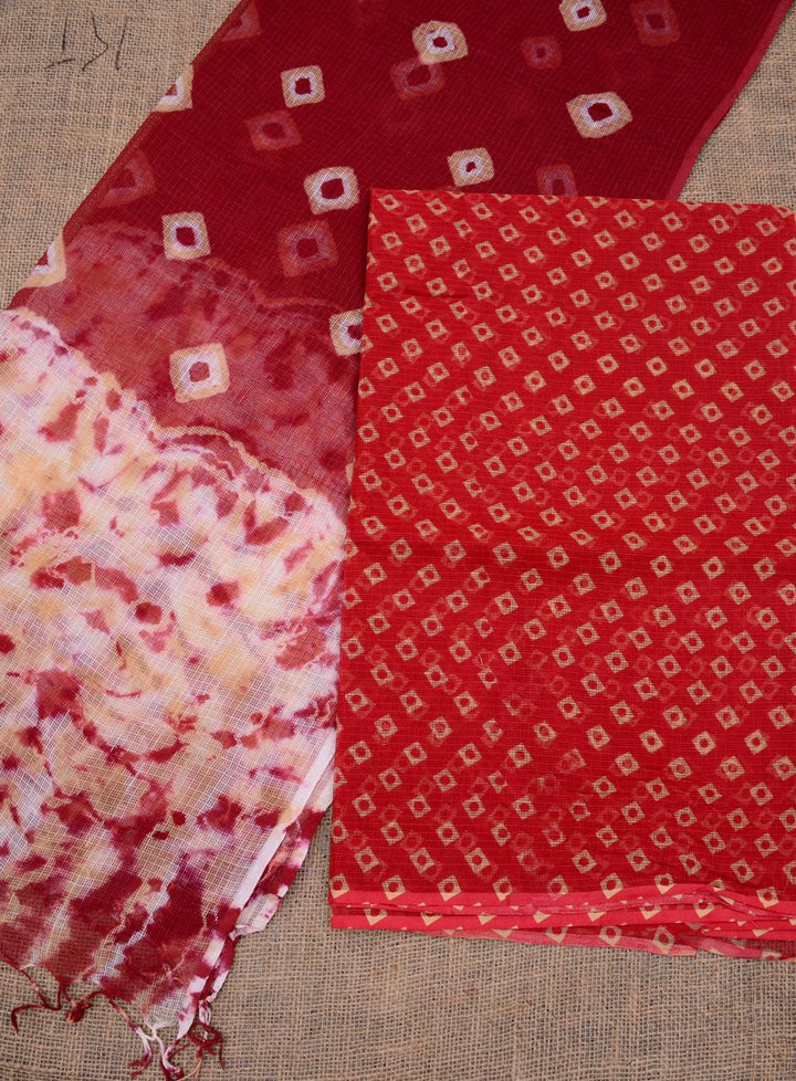 Pure Cotton Kota- Doria Unstitched Suit with Bandhej Work