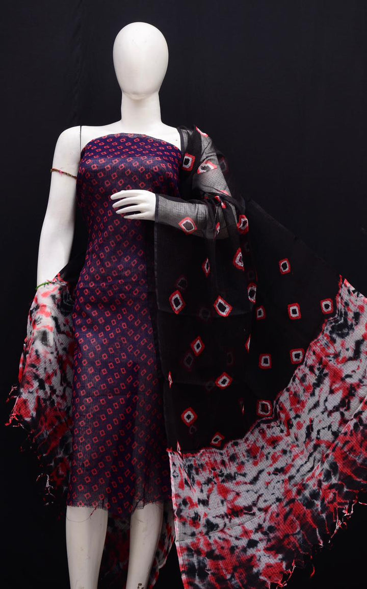 Pure Cotton Kota- Doria Unstitched Suit with Bandhej Work