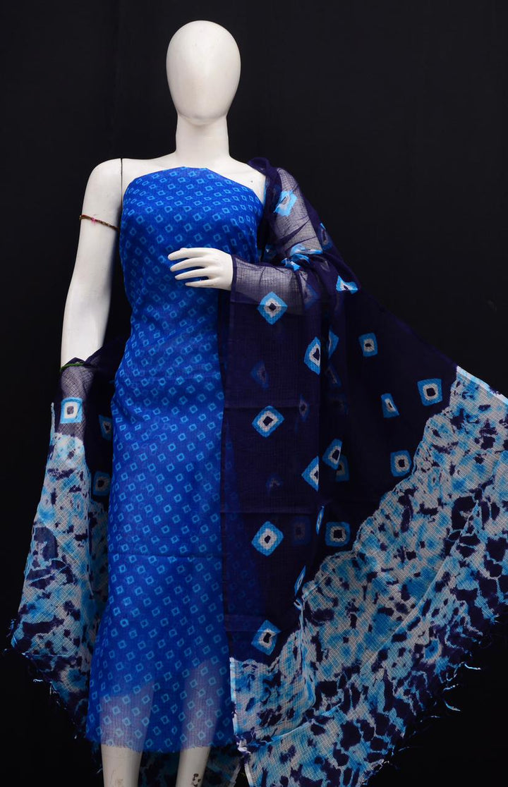 Pure Cotton Kota- Doria Unstitched Suit with Bandhej Work