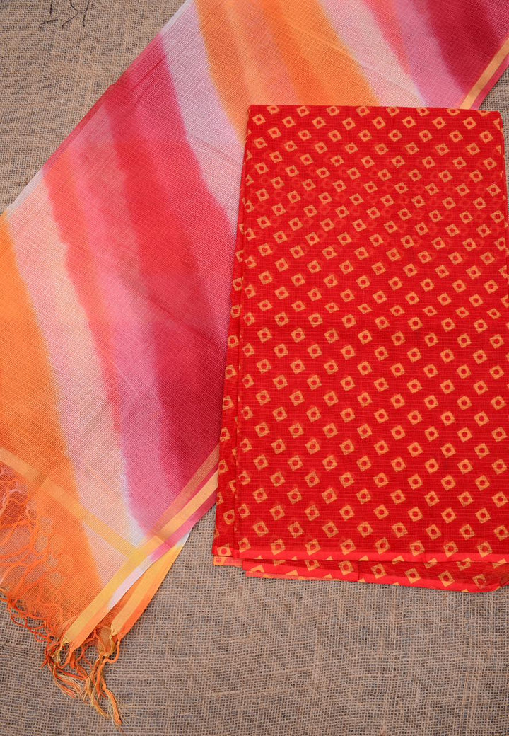Pure Cotton Kota- Doria Unstitched Suit with Bandhej Work