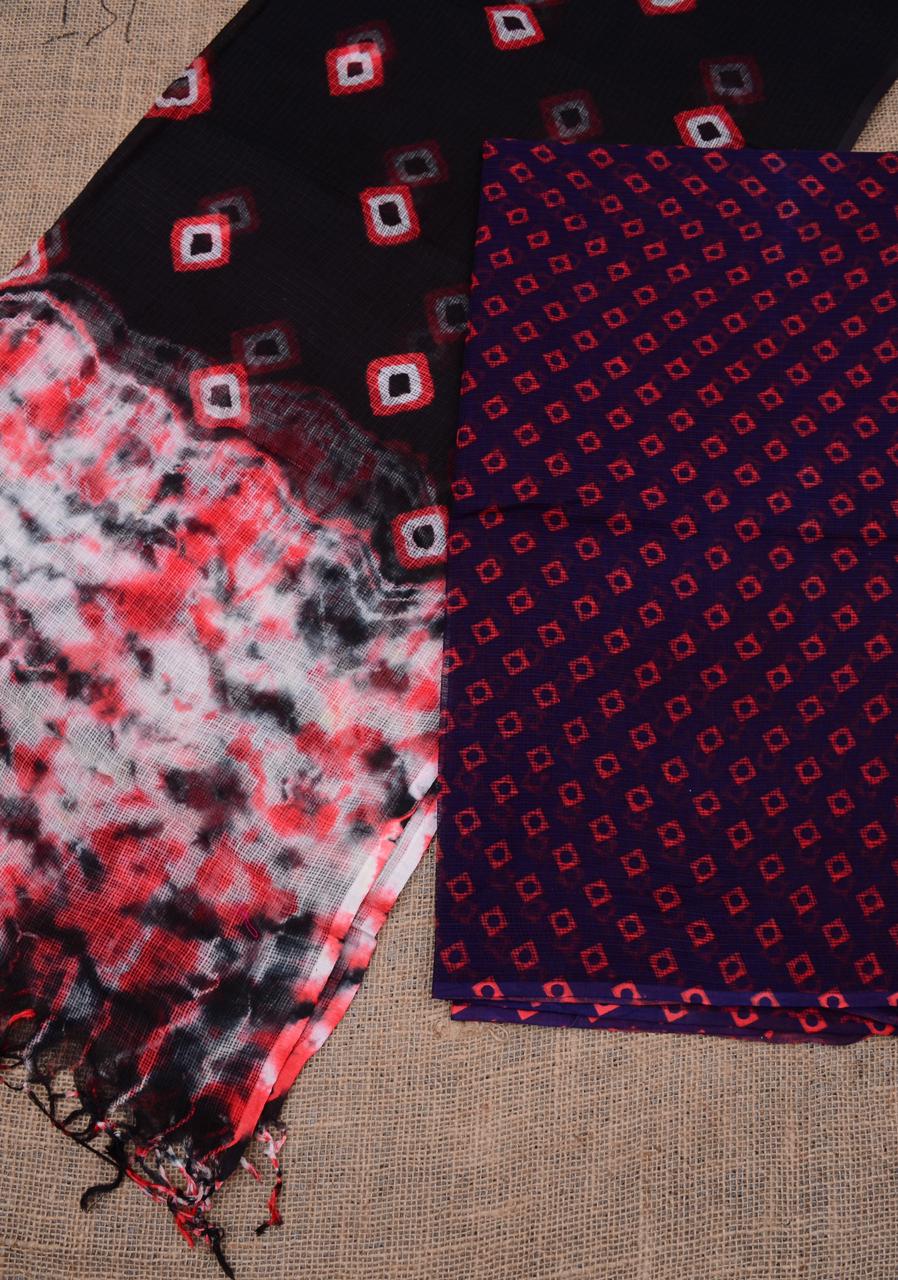 Pure Cotton Kota- Doria Unstitched Suit with Bandhej Work