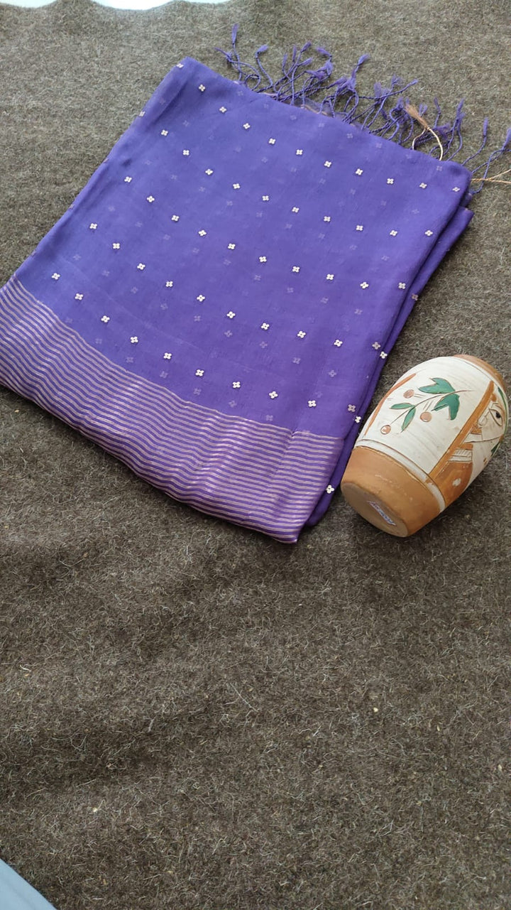 Exclusive Bengal Handloom Muslin Silk Saree with All Over Sequence Work