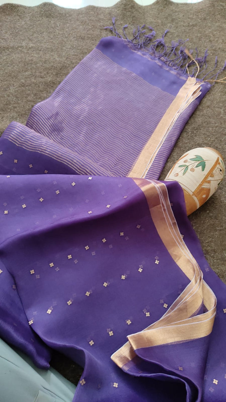Exclusive Bengal Handloom Muslin Silk Saree with All Over Sequence Work