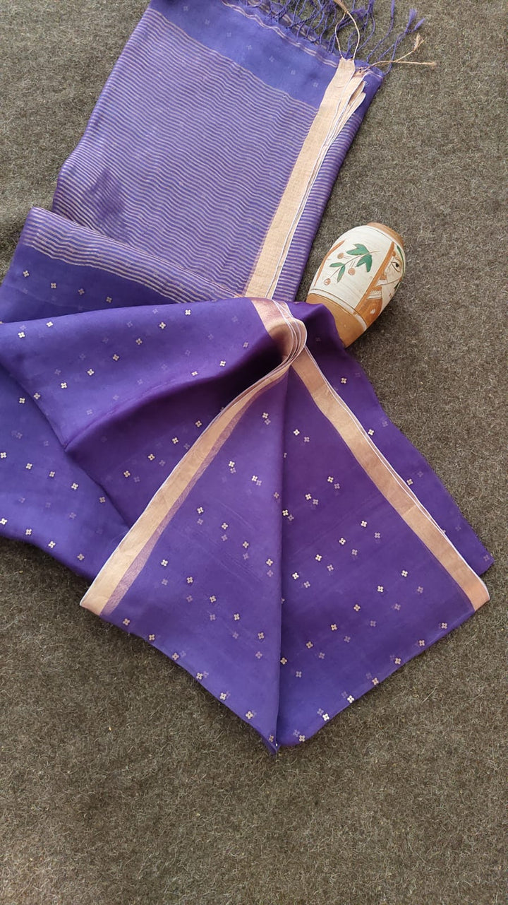 Exclusive Bengal Handloom Muslin Silk Saree with All Over Sequence Work