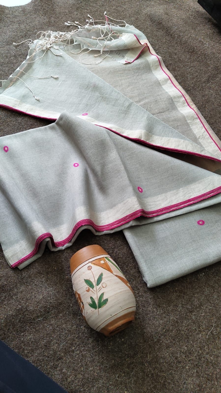 Pure Joyshree Linen Tissue Saree With Blouse Pc