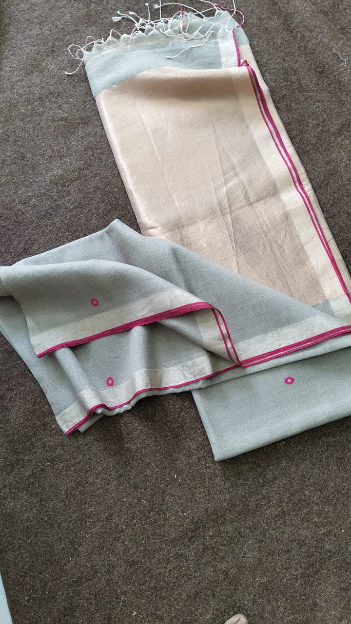 Pure Joyshree Linen Tissue Saree With Blouse Pc