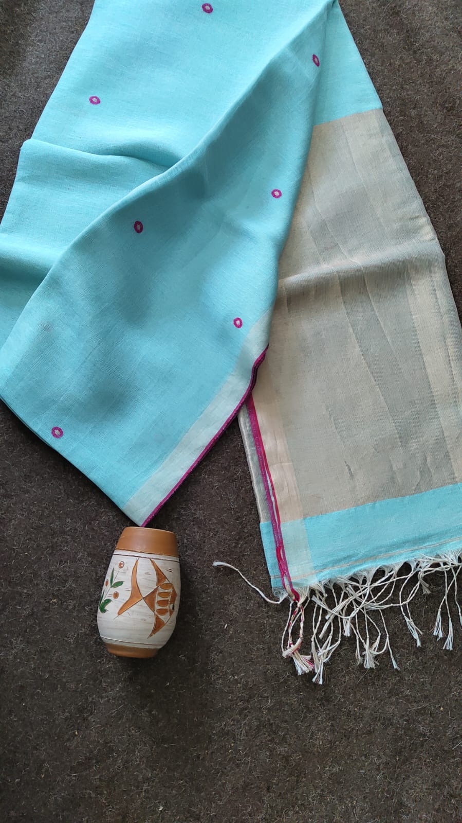 Pure Joyshree Linen Tissue Saree With Blouse Pc