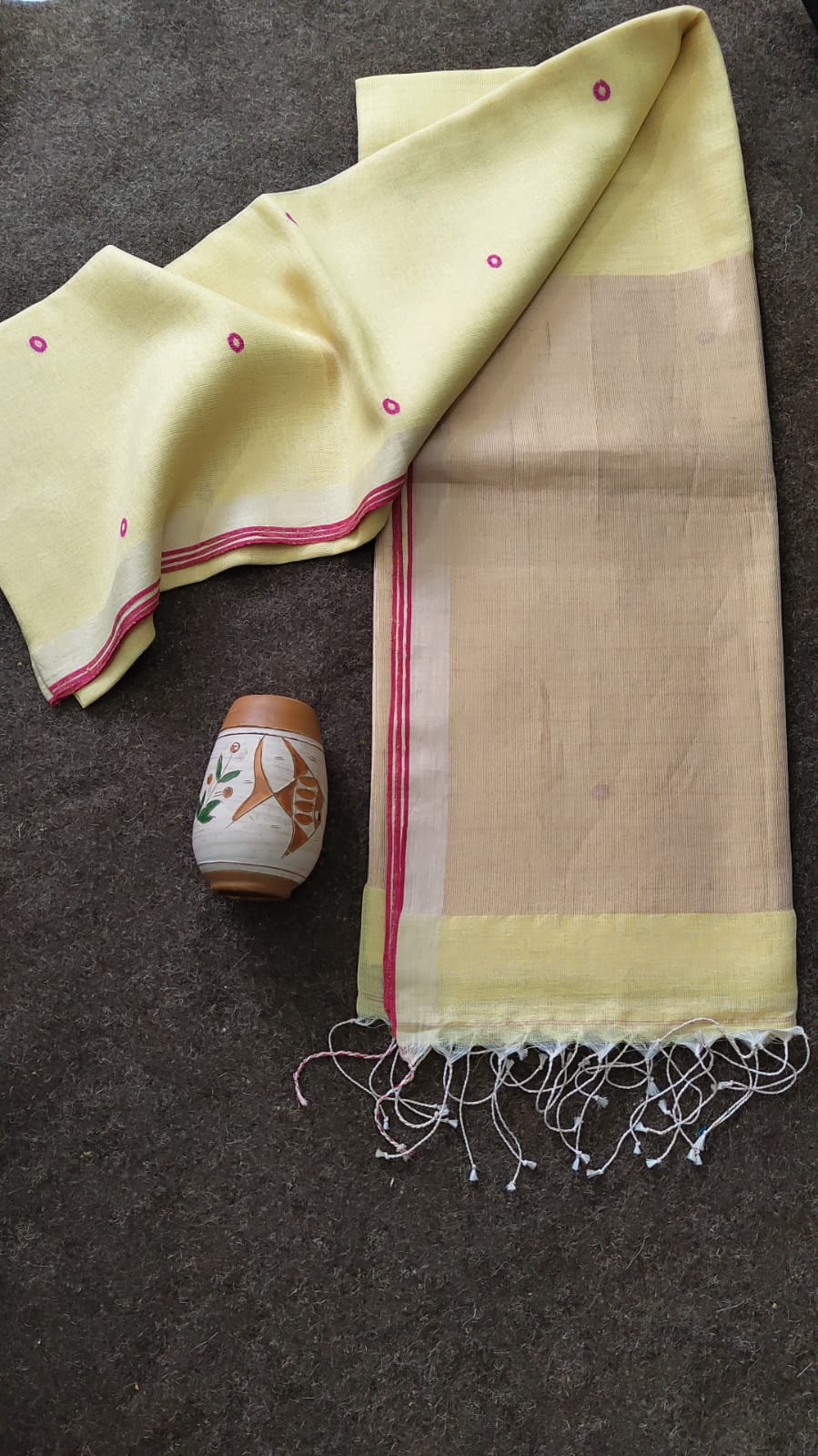 Pure Joyshree Linen Tissue Saree With Blouse Pc