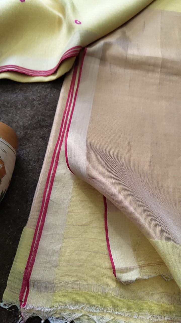 Pure Joyshree Linen Tissue Saree With Blouse Pc