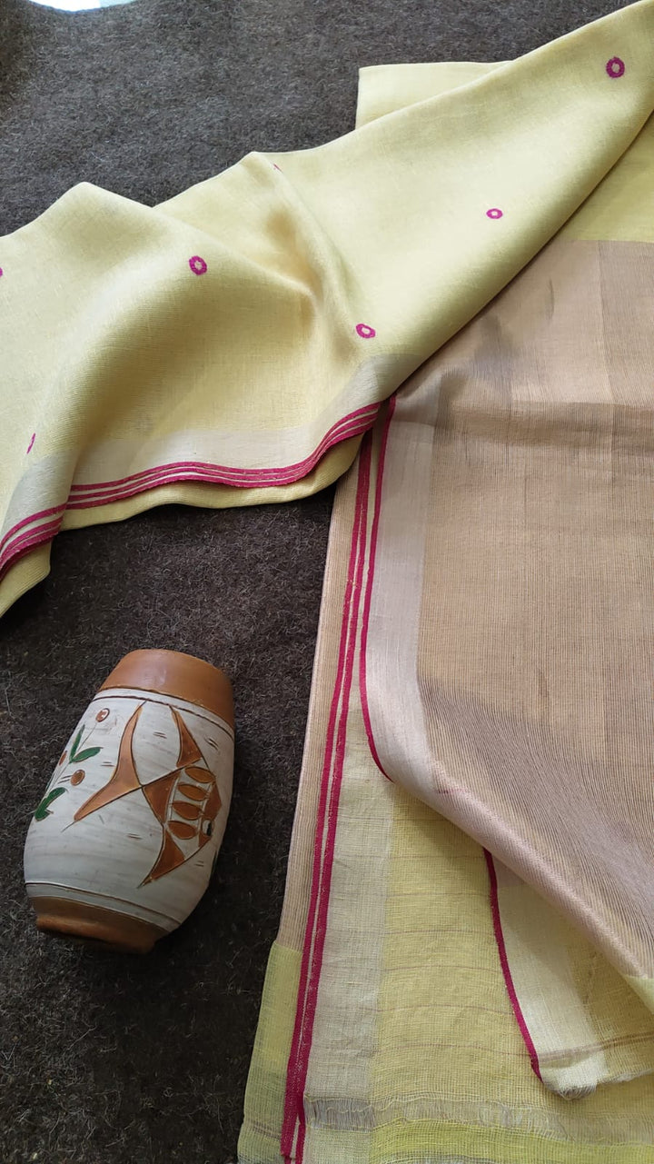 Pure Joyshree Linen Tissue Saree With Blouse Pc