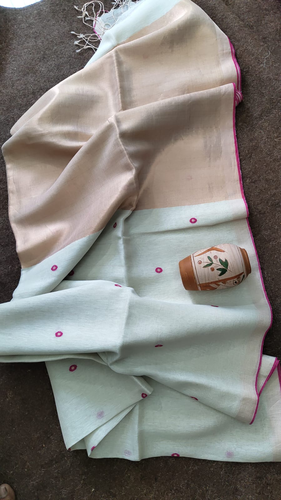 Pure Joyshree Linen Tissue Saree With Blouse Pc