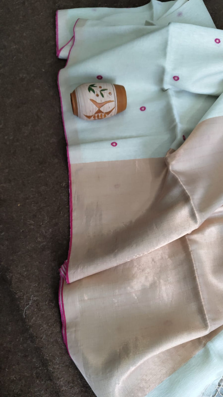 Pure Joyshree Linen Tissue Saree With Blouse Pc