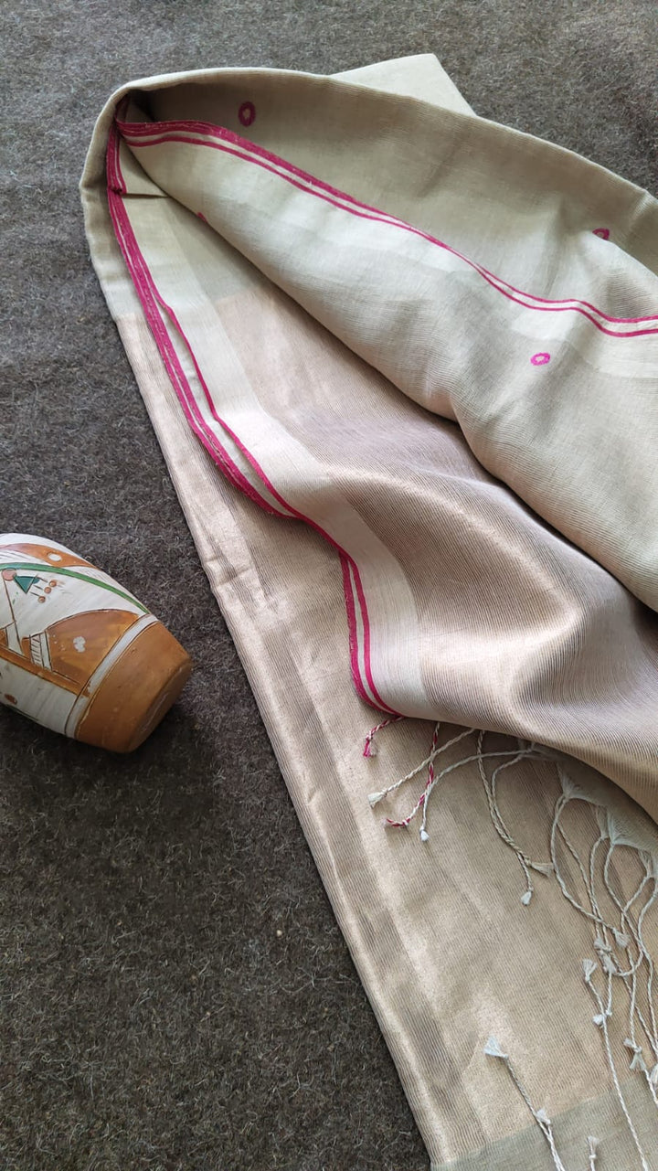 Pure Joyshree Linen Tissue Saree With Blouse Pc