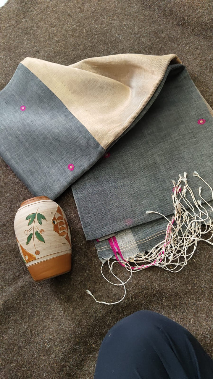 Pure Joyshree Linen Tissue Saree With Blouse Pc