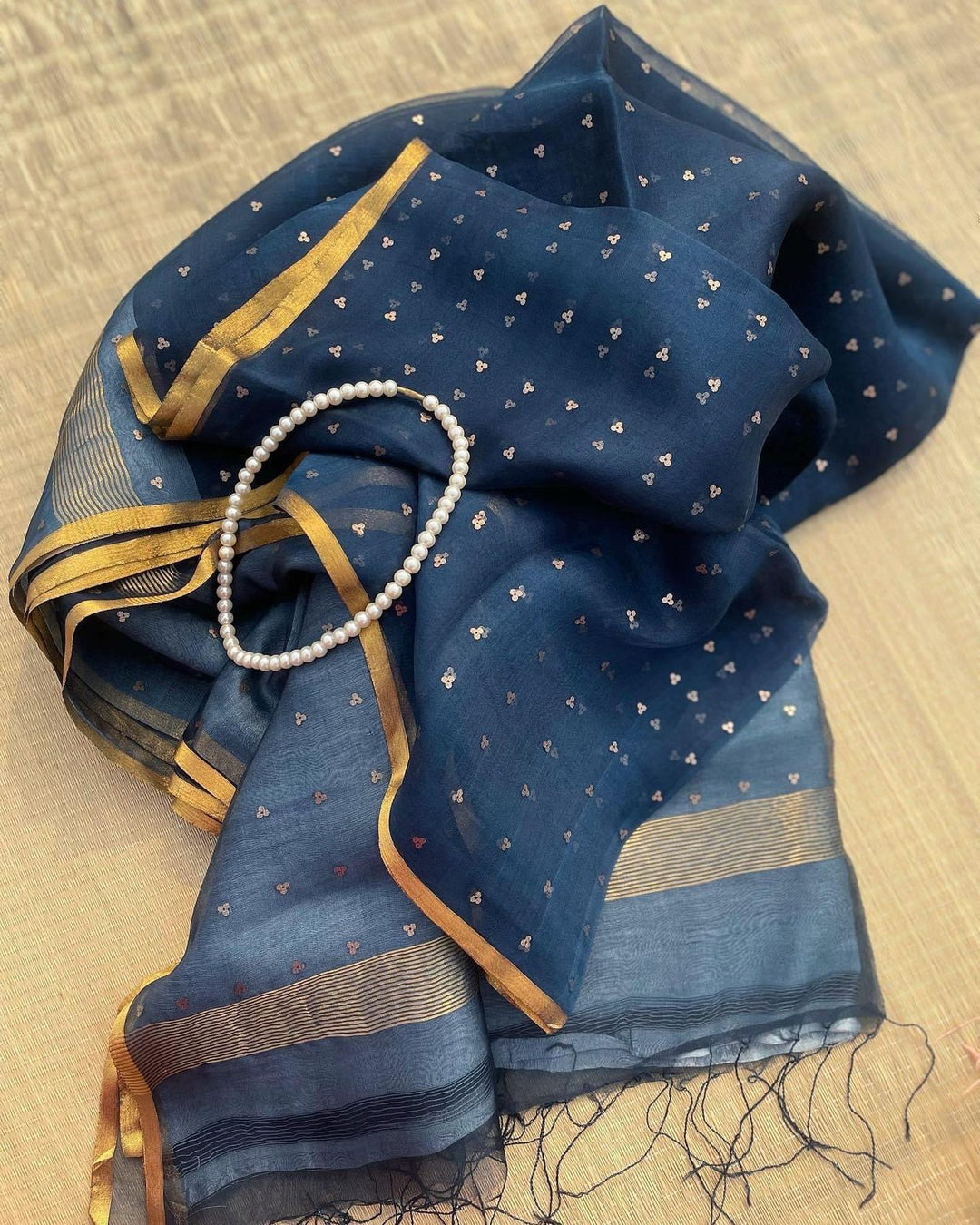Exclusive Bengal Handloom Muslin Silk Saree with All Over Sequence Work
