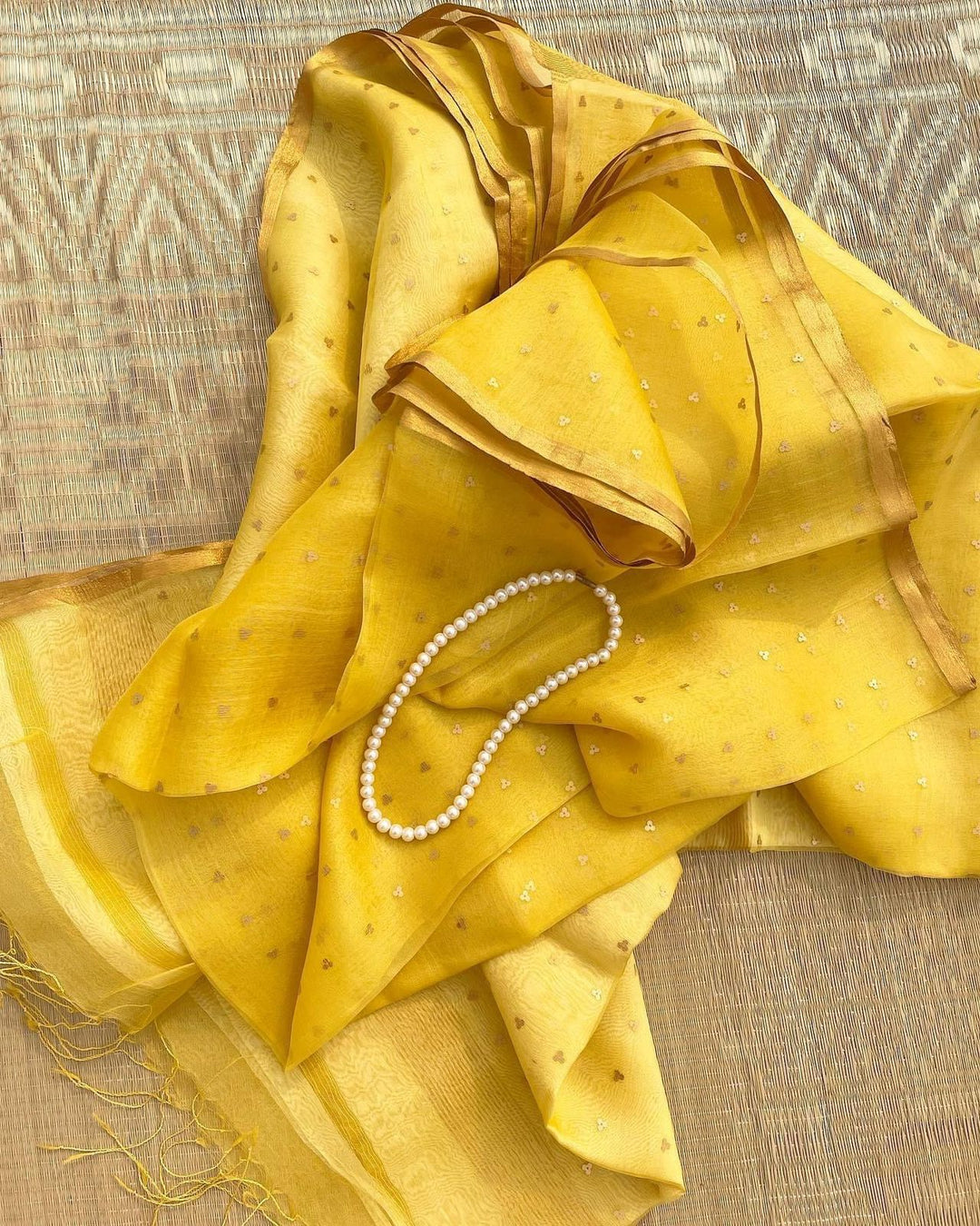 Exclusive Bengal Handloom Muslin Silk Saree with All Over Sequence Work