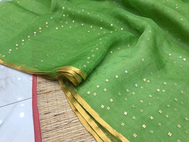 Exclusive Bengal Handloom Muslin Silk Saree with All Over Sequence Work