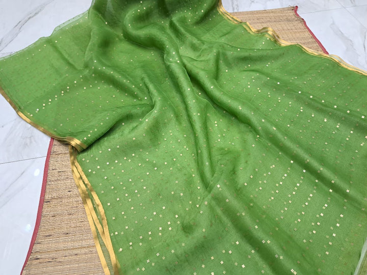 Exclusive Bengal Handloom Muslin Silk Saree with All Over Sequence Work