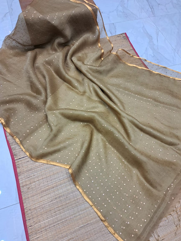 Exclusive Bengal Handloom Muslin Silk Saree with All Over Sequence Work