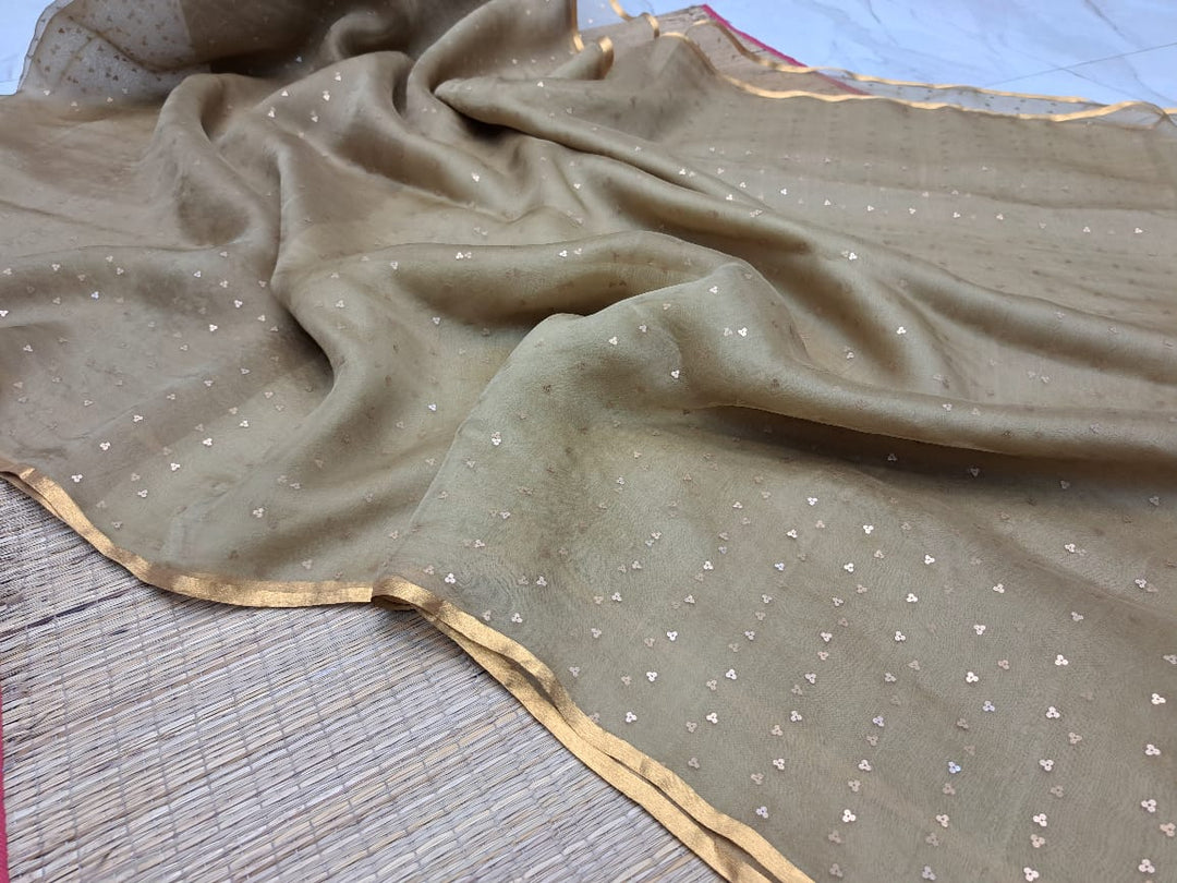 Exclusive Bengal Handloom Muslin Silk Saree with All Over Sequence Work