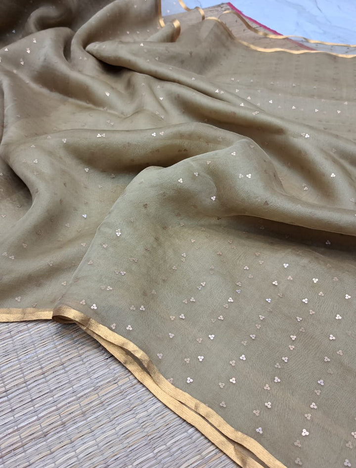Exclusive Bengal Handloom Muslin Silk Saree with All Over Sequence Work