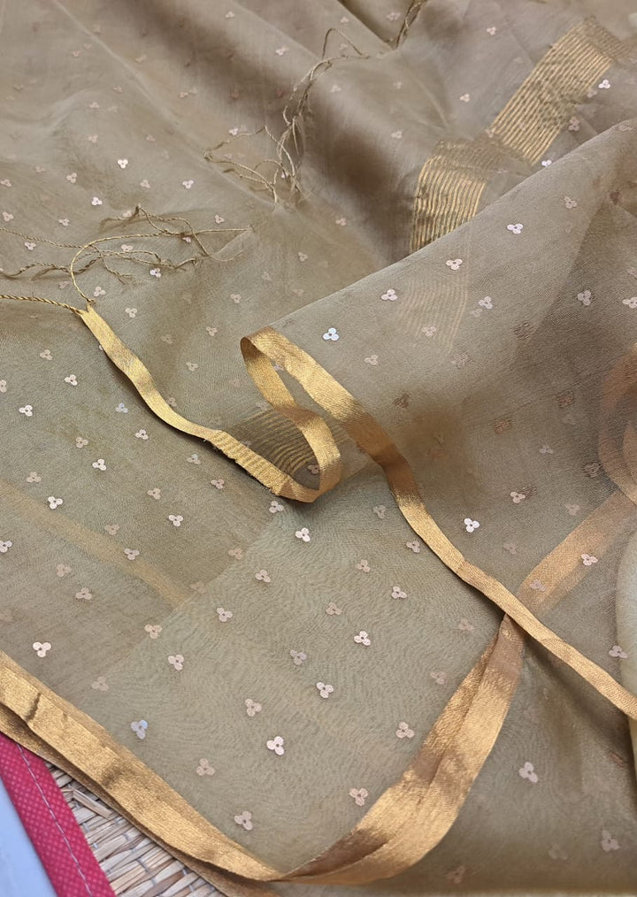 Exclusive Bengal Handloom Muslin Silk Saree with All Over Sequence Work