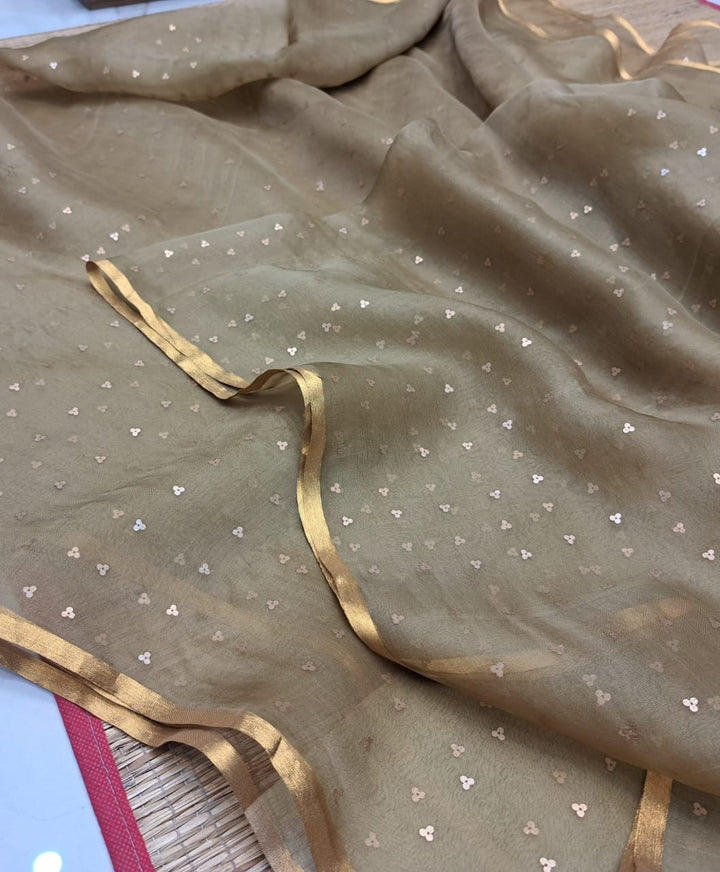 Exclusive Bengal Handloom Muslin Silk Saree with All Over Sequence Work