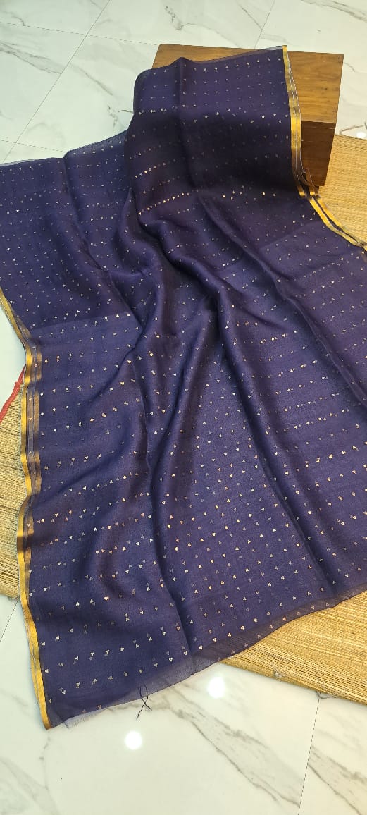 Exclusive Bengal Handloom Muslin Silk Saree with All Over Sequence Work