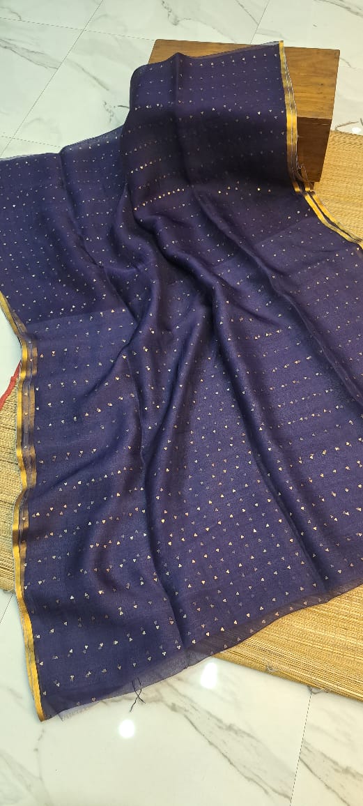 Exclusive Bengal Handloom Muslin Silk Saree with All Over Sequence Work