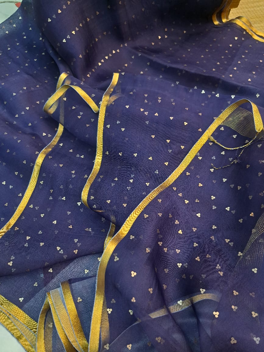 Exclusive Bengal Handloom Muslin Silk Saree with All Over Sequence Work