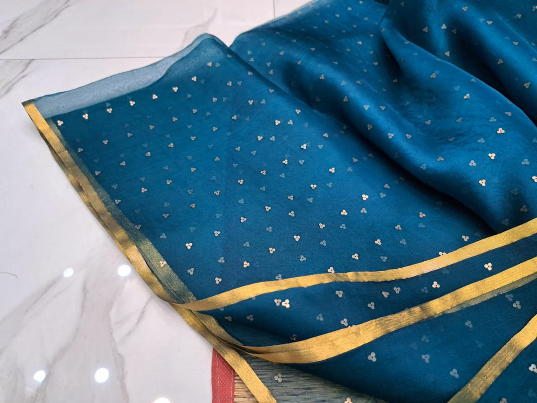 Exclusive Bengal Handloom Muslin Silk Saree with All Over Sequence Work