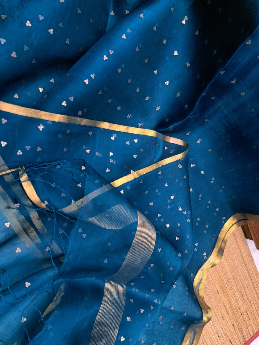 Exclusive Bengal Handloom Muslin Silk Saree with All Over Sequence Work