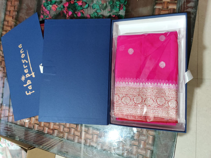 Pure Hand loom  Khaddi Chiffon Georgette Saree with Silver Zari Weaving blouse